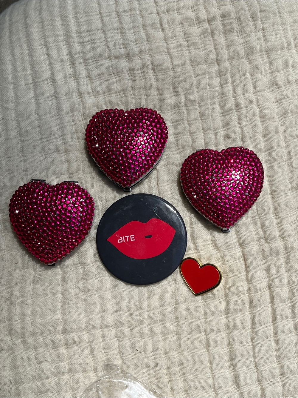 Pink Crystal Heart Compact Makeup / Mirror bundle